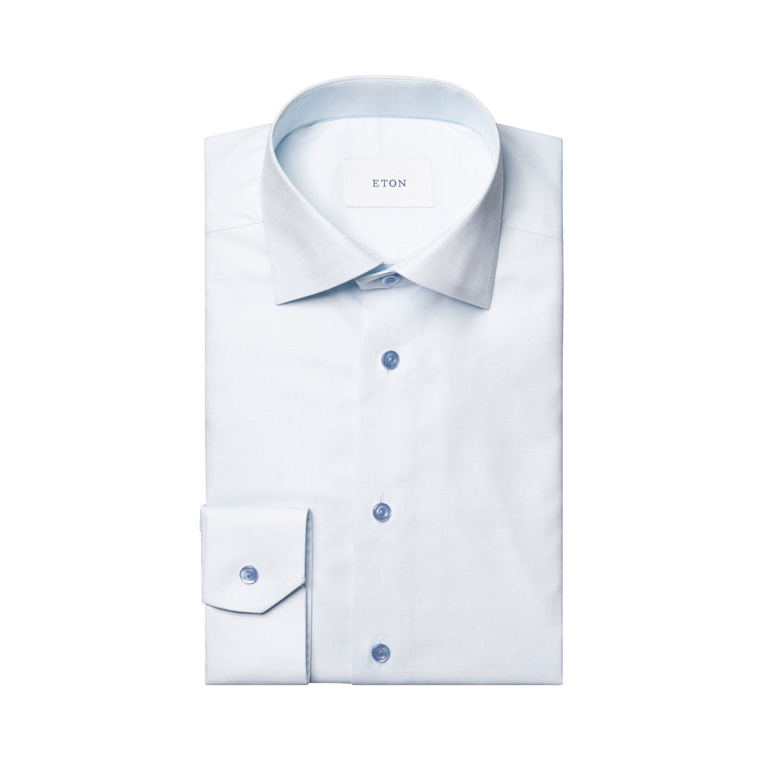 Light Blue Solid Cotton-Tencel Lyocell Contemporary Fit Shirt - ETON - Boutique Jacques International