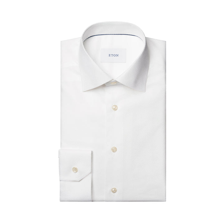 White Semi-Solid Cotton-Tencel Lyocell Contemporary Fit Shirt - ETON