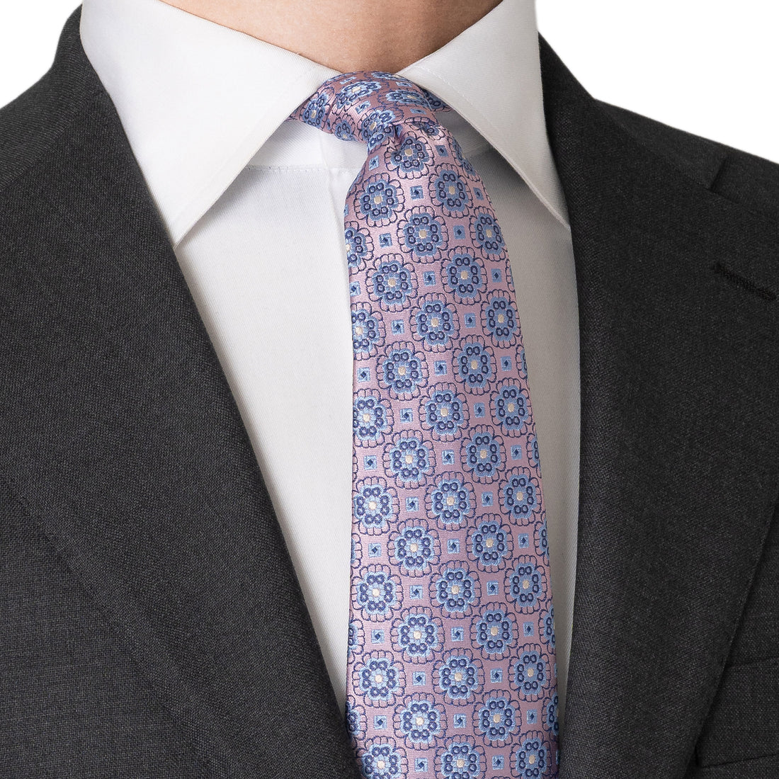 Pink & Blue Medallion Motif Woven Silk Tie - ETON