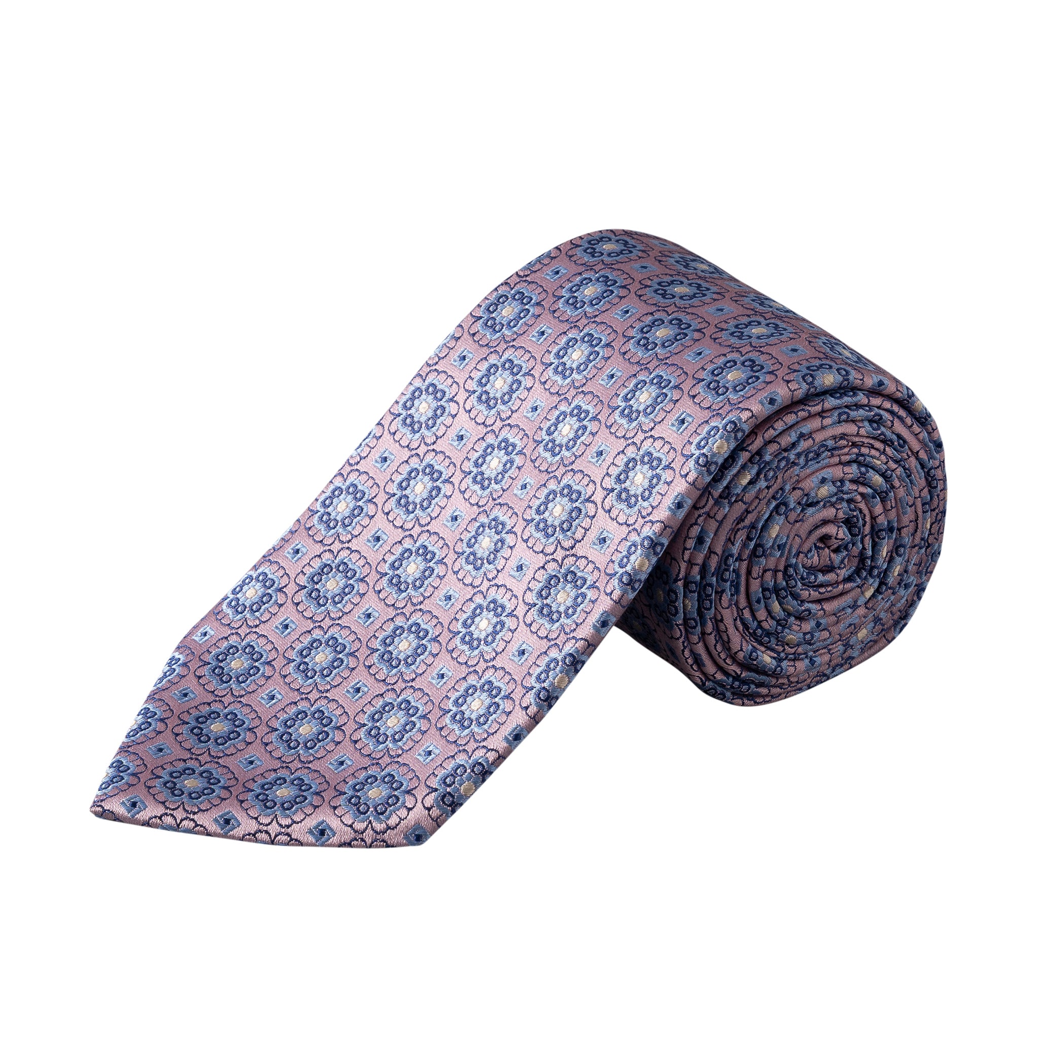 Pink & Blue Medallion Motif Woven Silk Tie - ETON