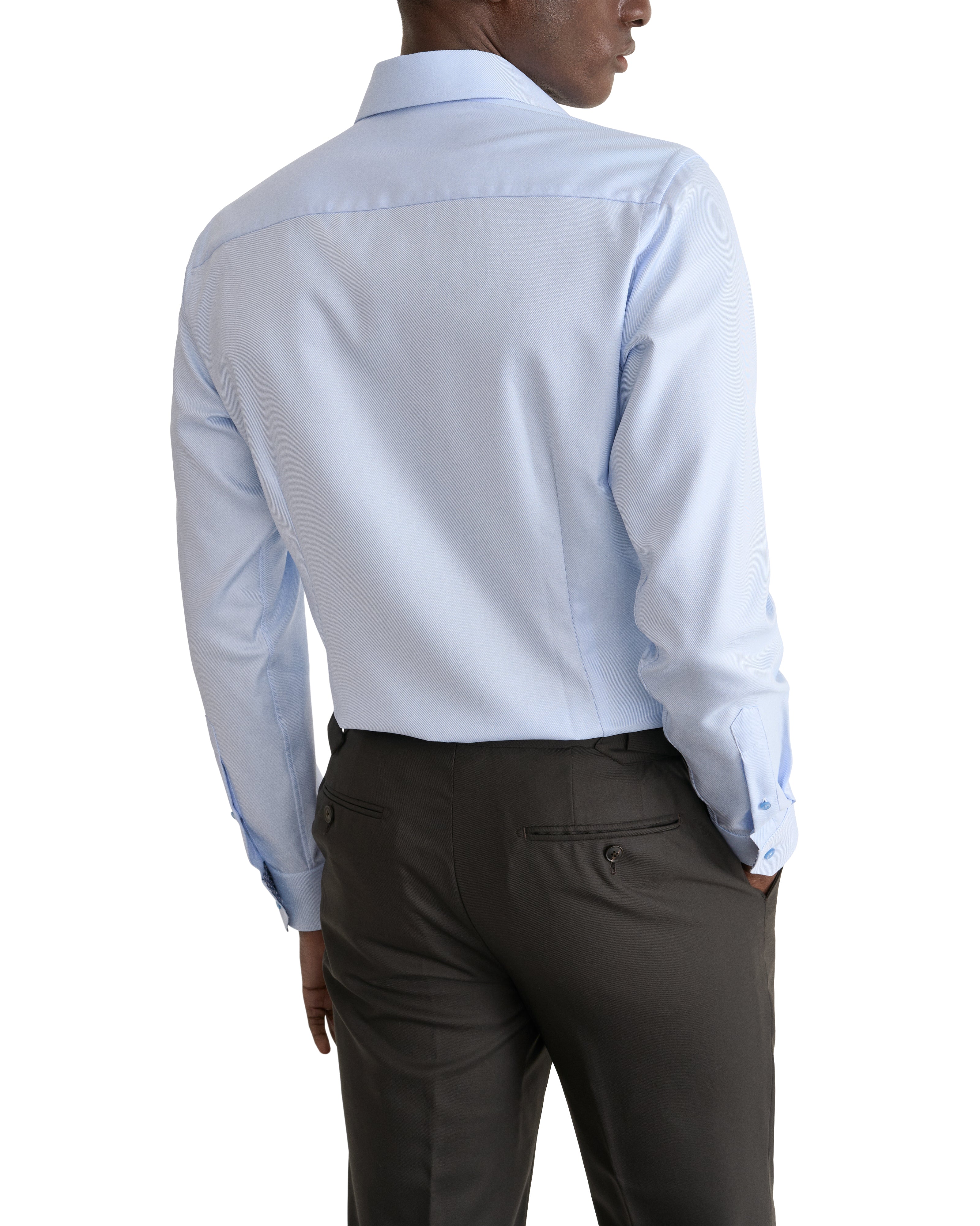 Light Blue Geometric Trim Textured Twill Contemporary Fit Shirt - ETON