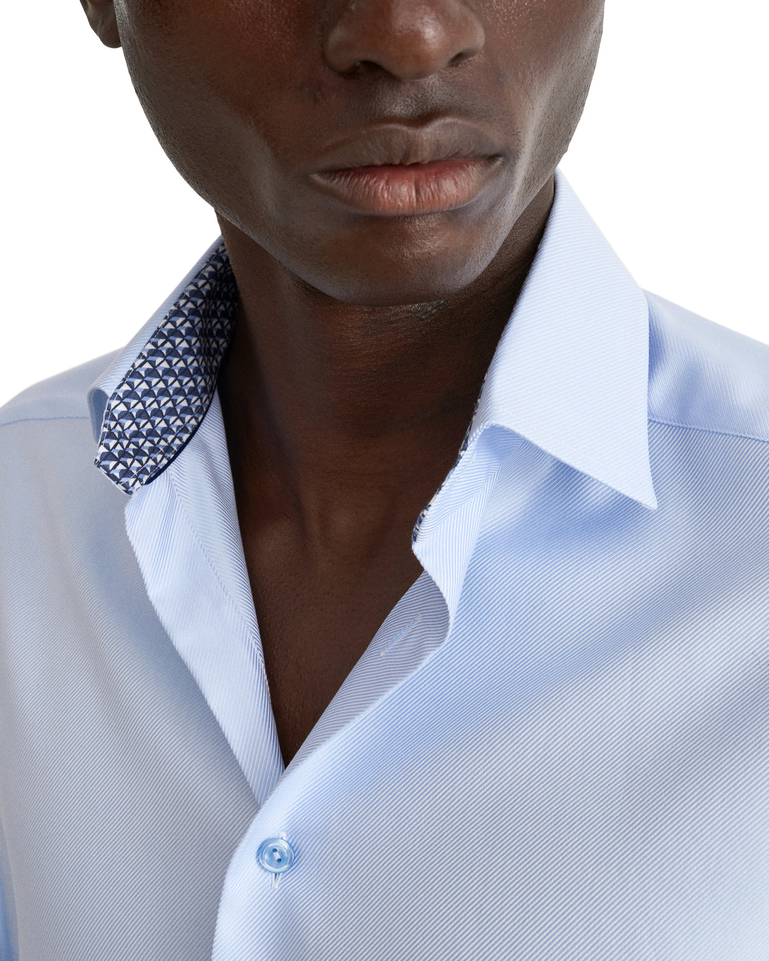 Light Blue Geometric Trim Textured Twill Contemporary Fit Shirt - ETON