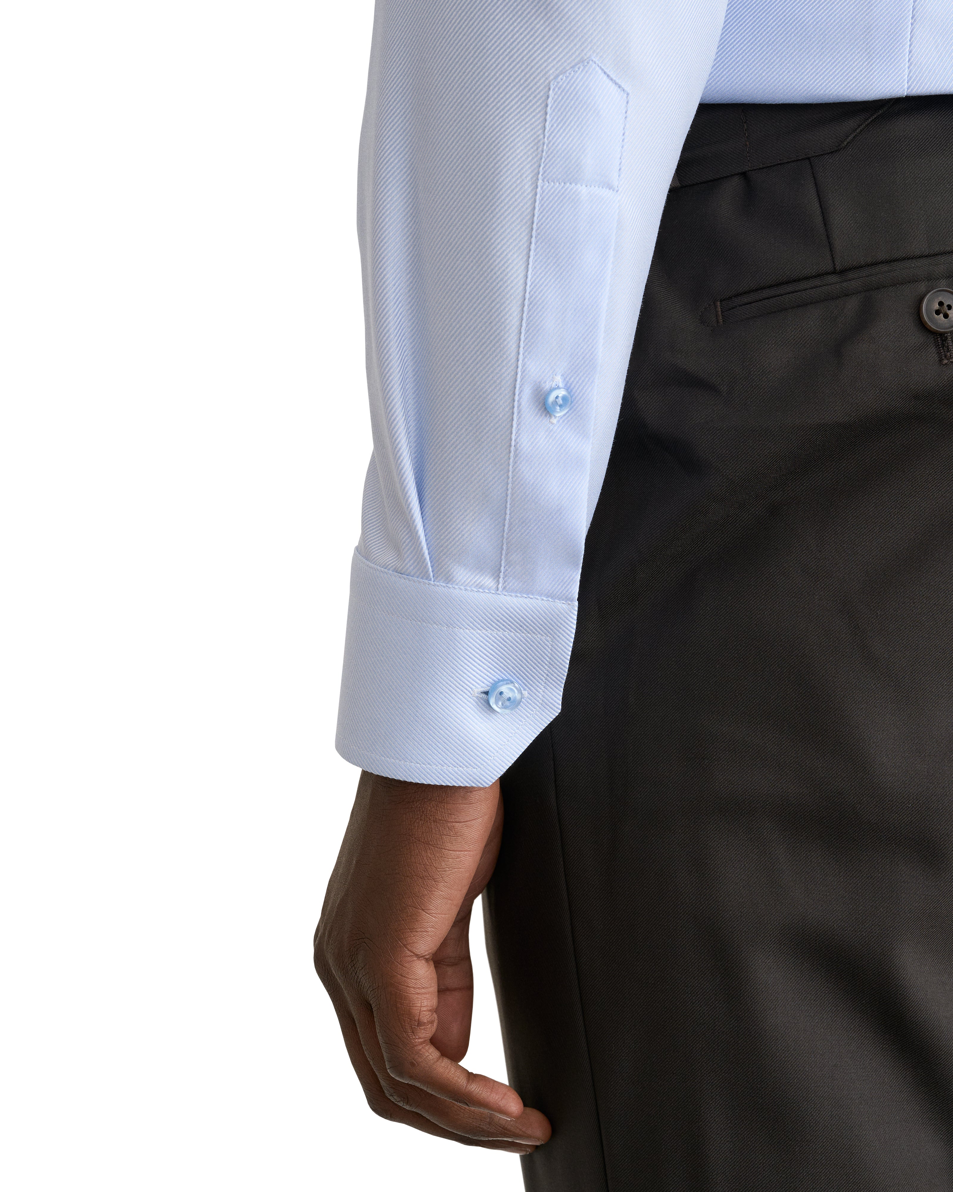 Light Blue Geometric Trim Textured Twill Contemporary Fit Shirt - ETON