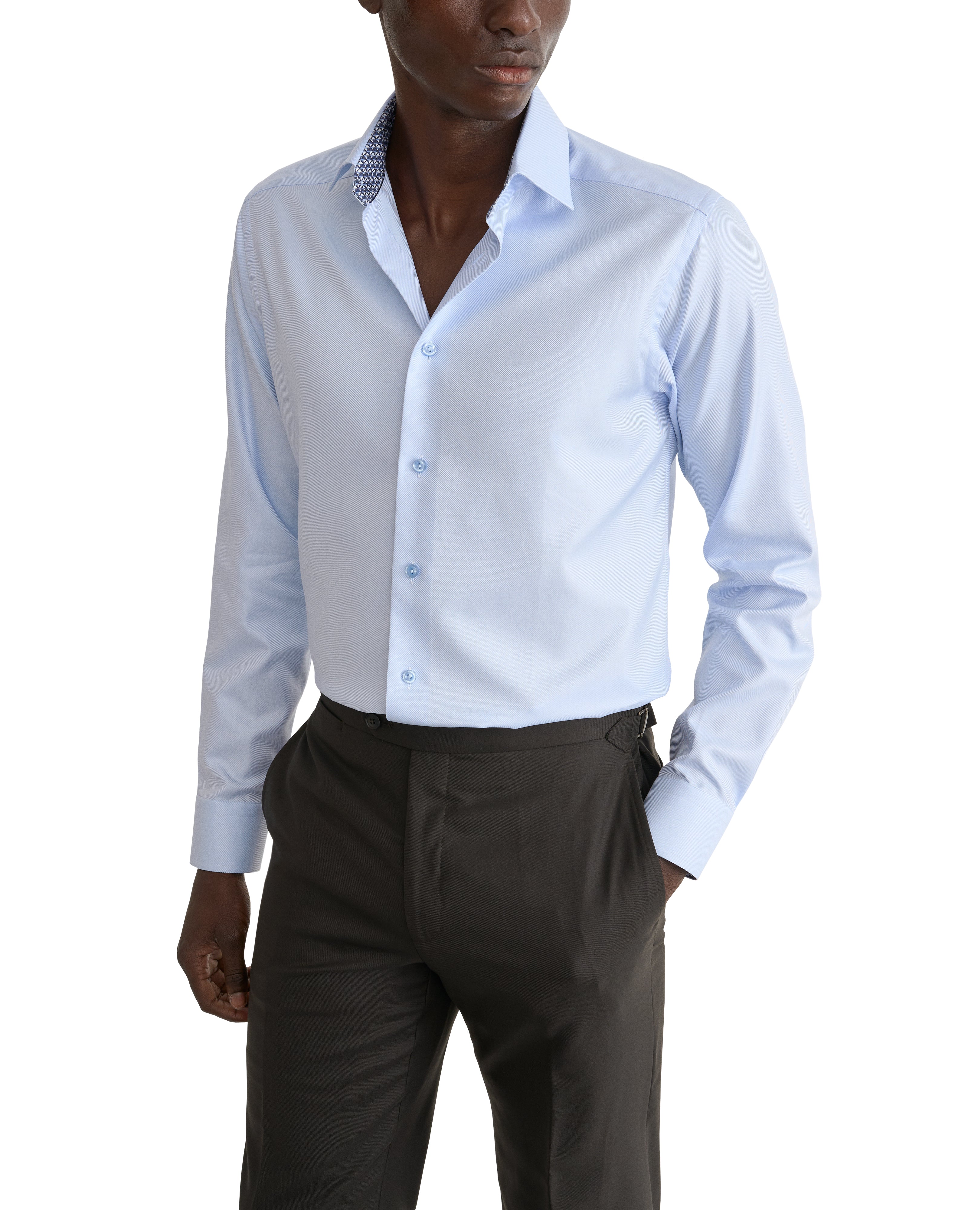 Light Blue Geometric Trim Textured Twill Contemporary Fit Shirt - ETON