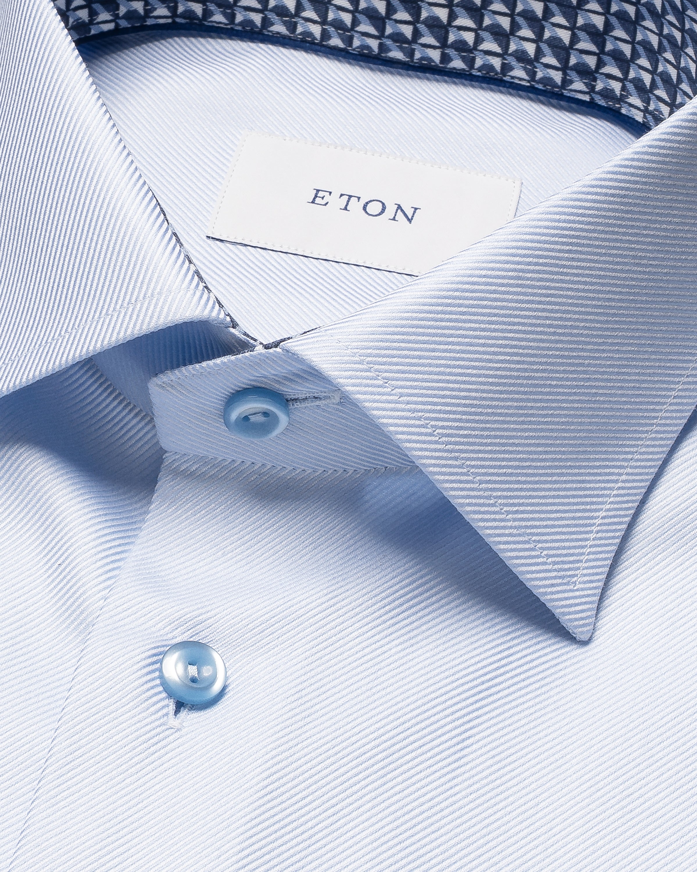 Light Blue Geometric Trim Textured Twill Contemporary Fit Shirt - ETON