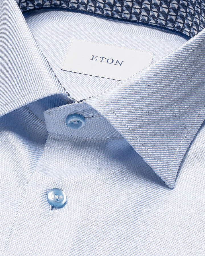 Light Blue Geometric Trim Textured Twill Contemporary Fit Shirt - ETON