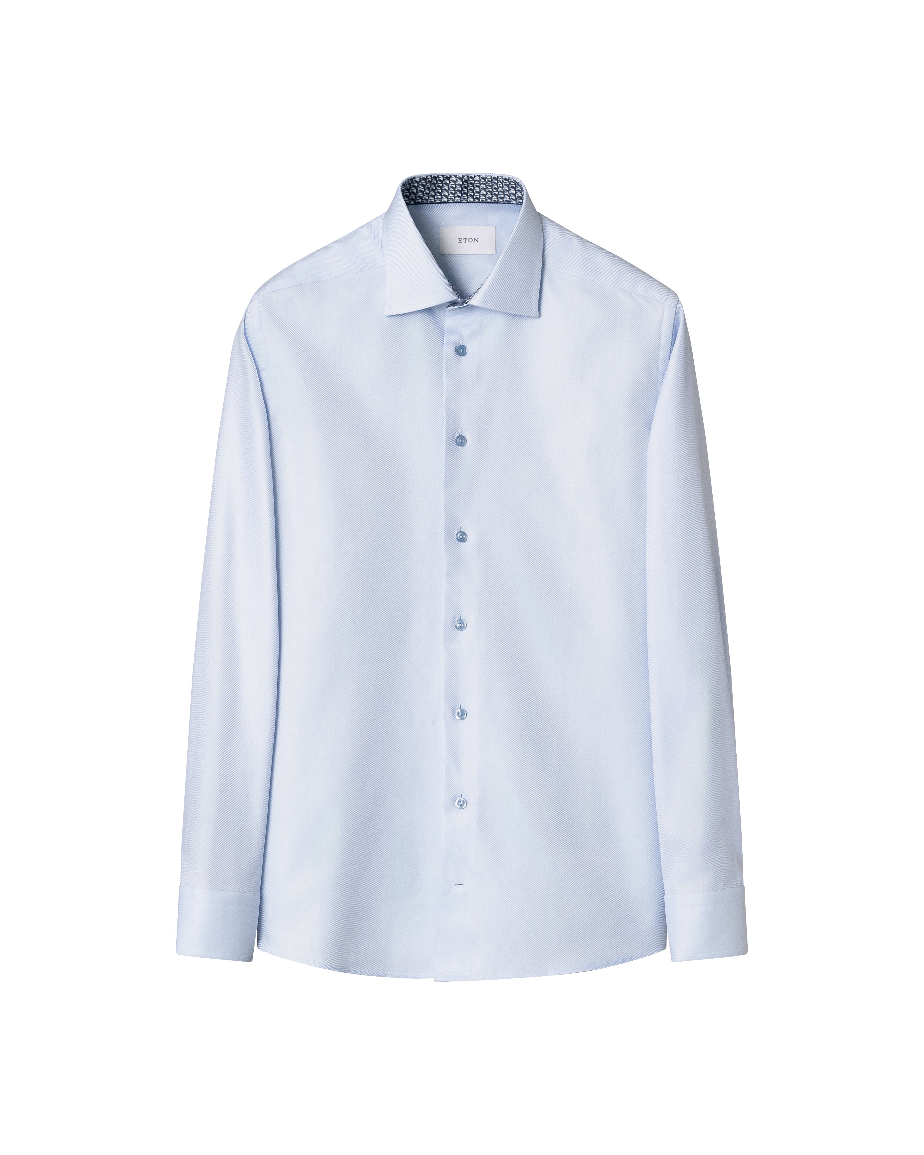 Light Blue Geometric Trim Textured Twill Contemporary Fit Shirt - ETON