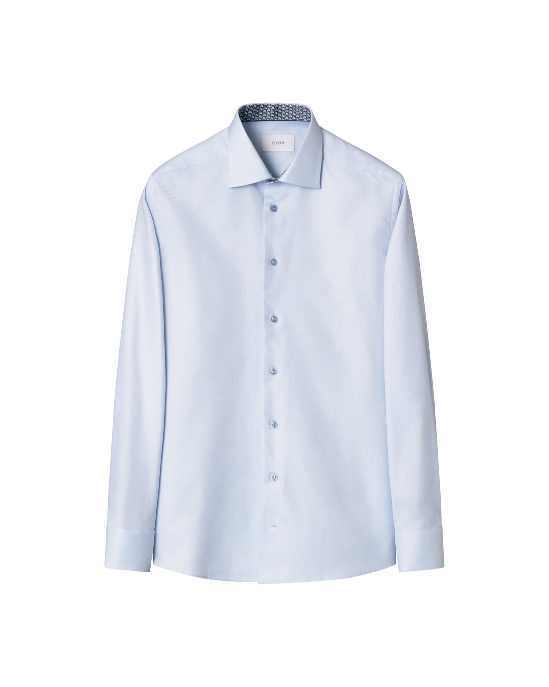 Light Blue Geometric Trim Textured Twill Contemporary Fit Shirt - ETON