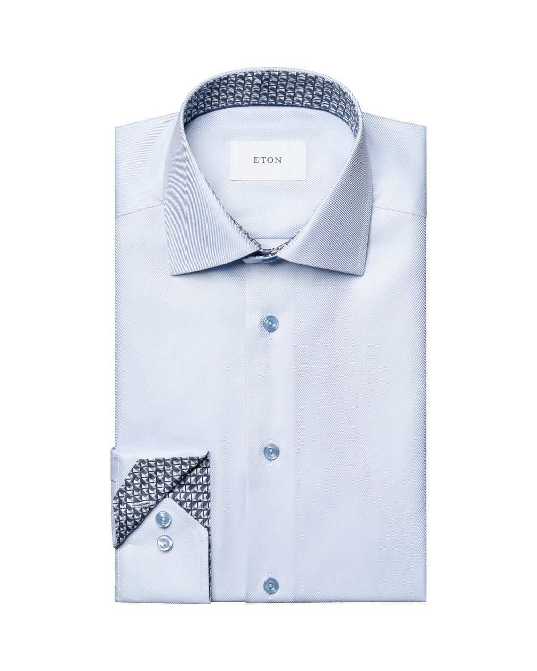 Light Blue Geometric Trim Textured Twill Contemporary Fit Shirt - ETON