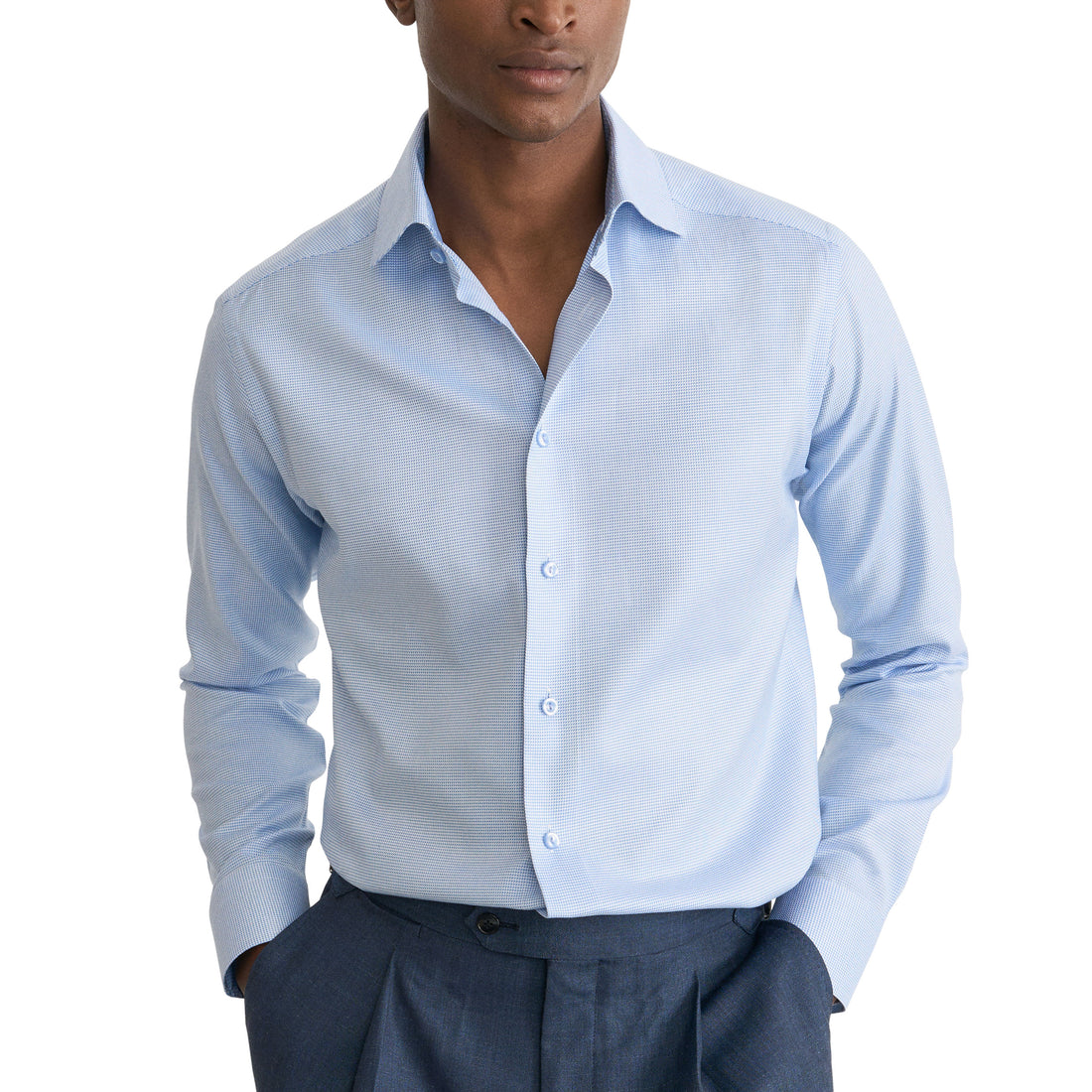 Light Blue Semi-Solid Twill Slim Fit Dress Shirt - ETON - Boutique Jacques International