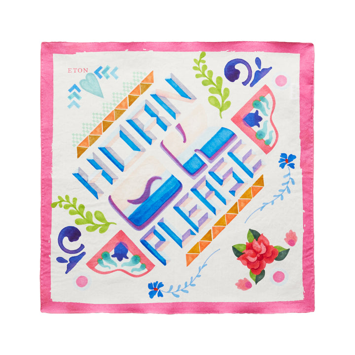 Multicolour Hand-Painted Print Cotton Pocket Square - ETON