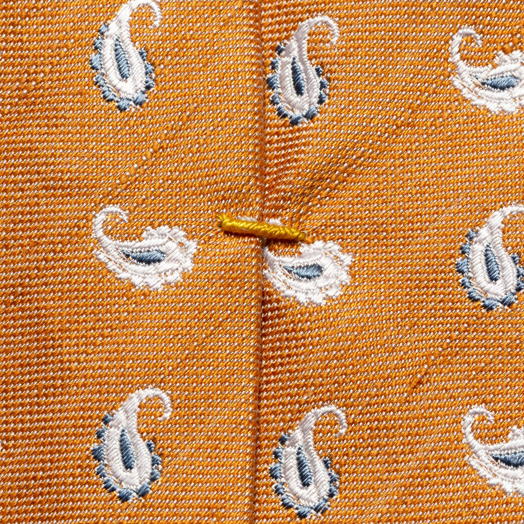Orange Paisley Pattern Silk-Linen Tie - ETON - Boutique Jacques International