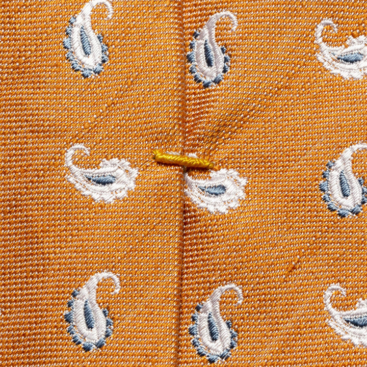 Orange Paisley Pattern Silk-Linen Tie - ETON - Boutique Jacques International