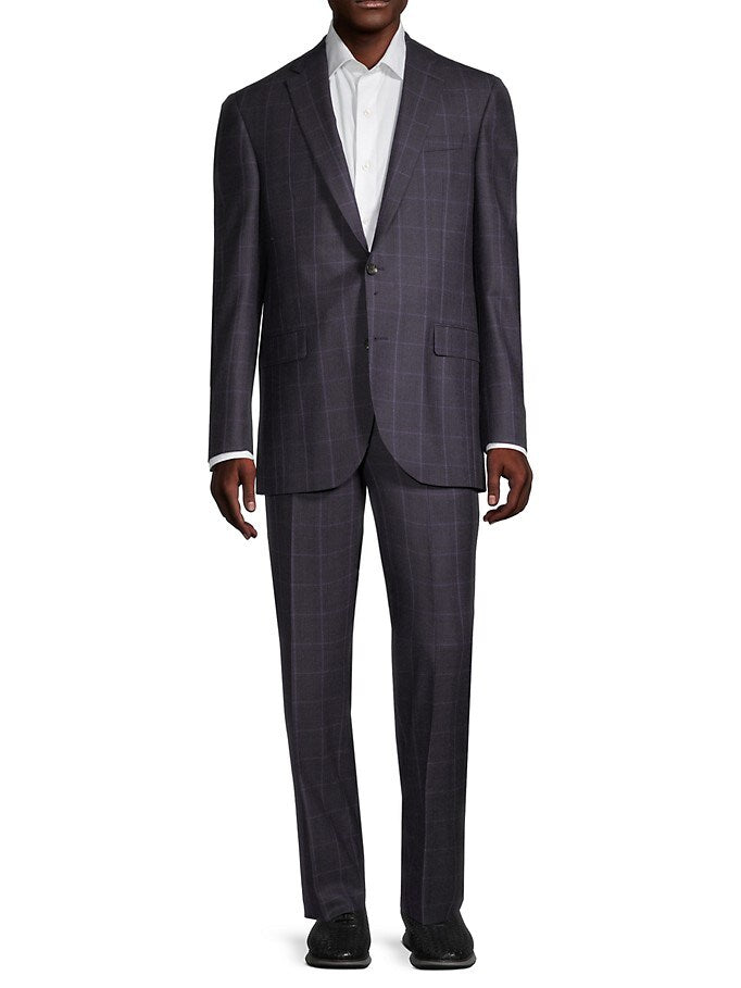 Maroon Windowpane Check - Ink Slim Fit - Boutique Jacques International