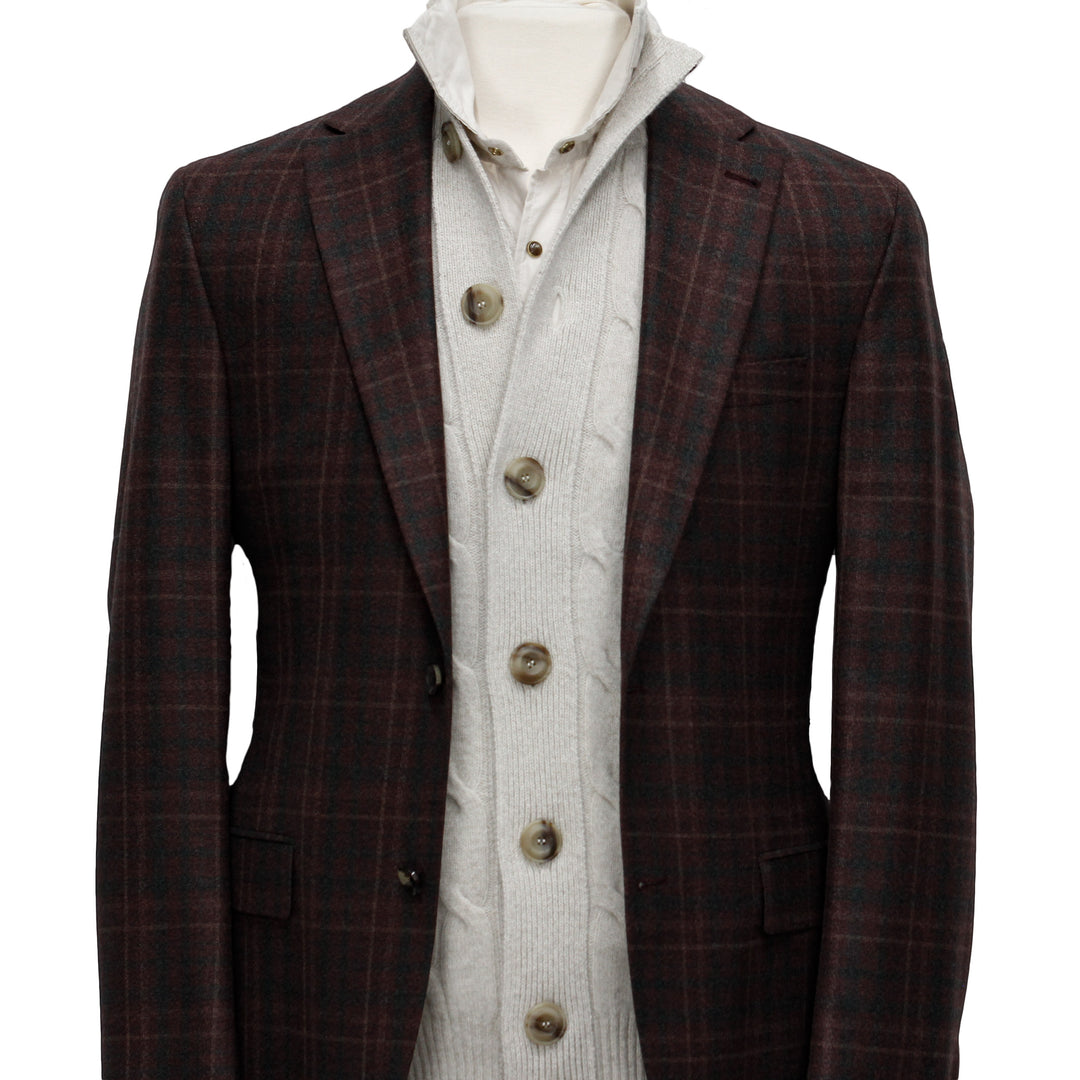 Burgundy Plaid Midland Contemporary Fit Unconstructed Sport Jacket - Jack Victor - Boutique Jacques International