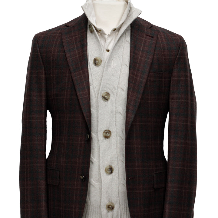 Burgundy Plaid Midland Contemporary Fit Unconstructed Sport Jacket - Jack Victor - Boutique Jacques International