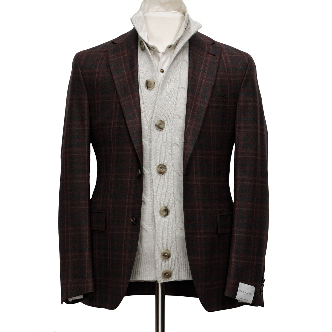 Burgundy Plaid Midland Contemporary Fit Unconstructed Sport Jacket - Jack Victor - Boutique Jacques International