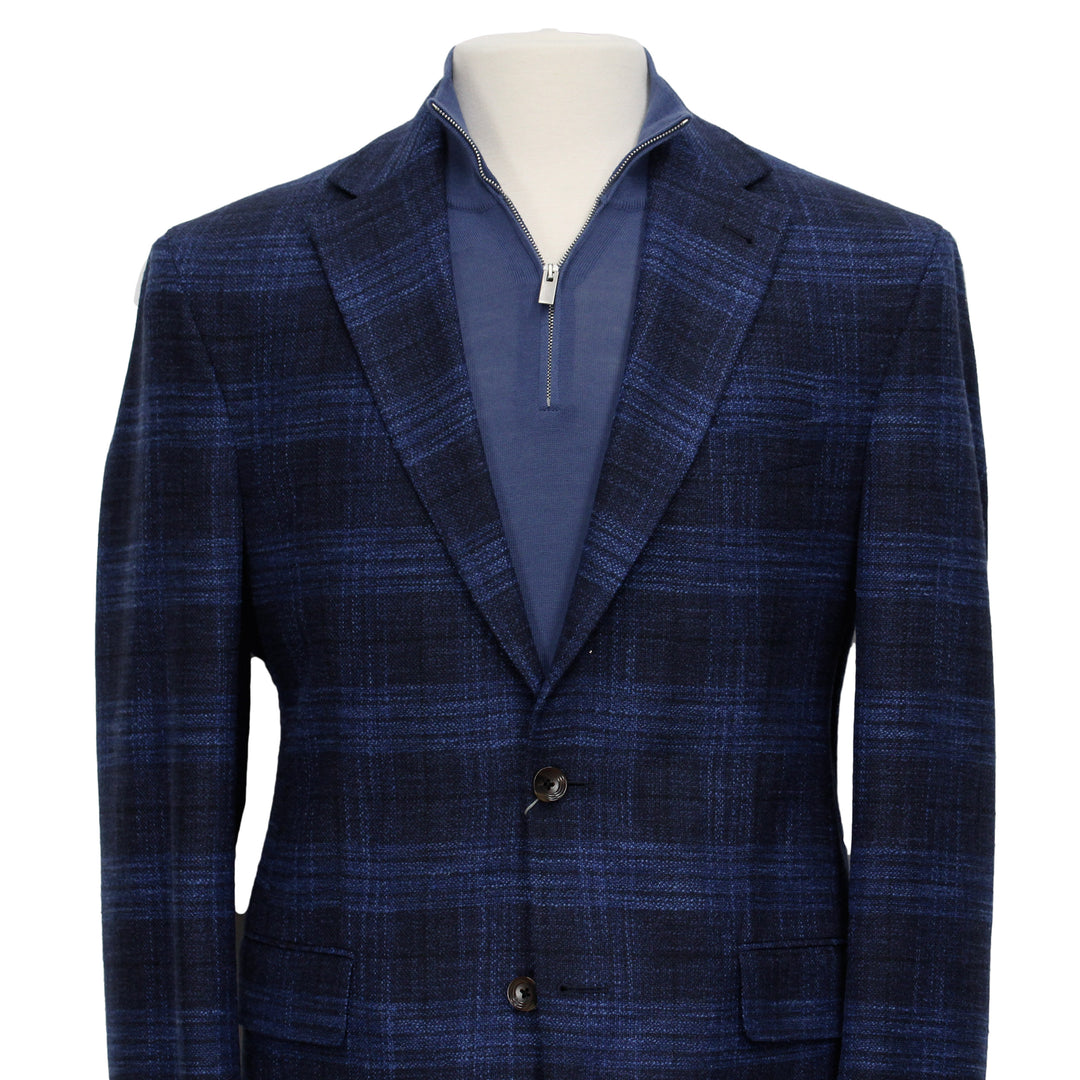 Blue Tonal Plaid Dallas Contemporary Fit Wool-Silk-Cotton Sport Jacket - Jack Victor - Boutique Jacques International