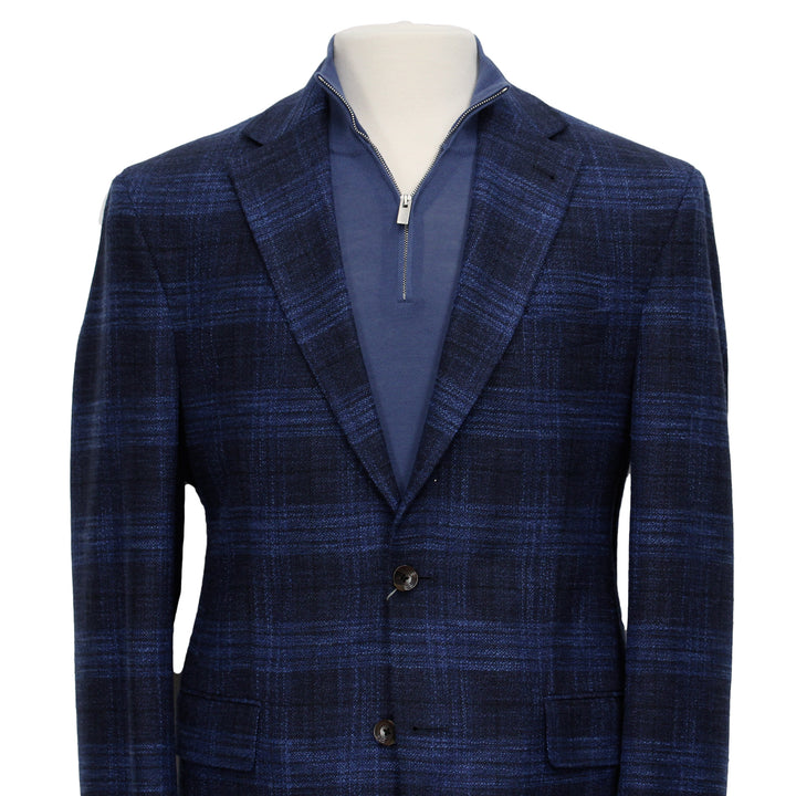 Blue Tonal Plaid Dallas Contemporary Fit Wool-Silk-Cotton Sport Jacket - Jack Victor - Boutique Jacques International