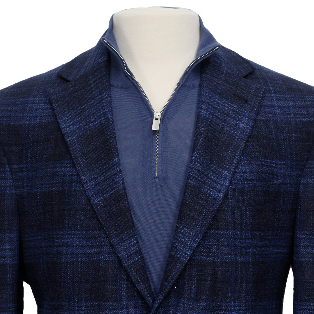 Blue Tonal Plaid Dallas Contemporary Fit Wool-Silk-Cotton Sport Jacket - Jack Victor - Boutique Jacques International