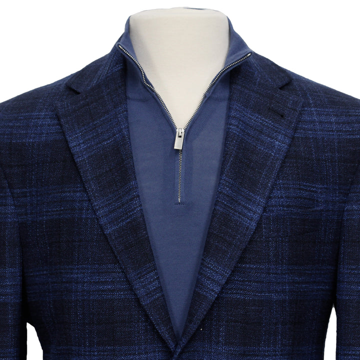 Blue Tonal Plaid Dallas Contemporary Fit Wool-Silk-Cotton Sport Jacket - Jack Victor - Boutique Jacques International