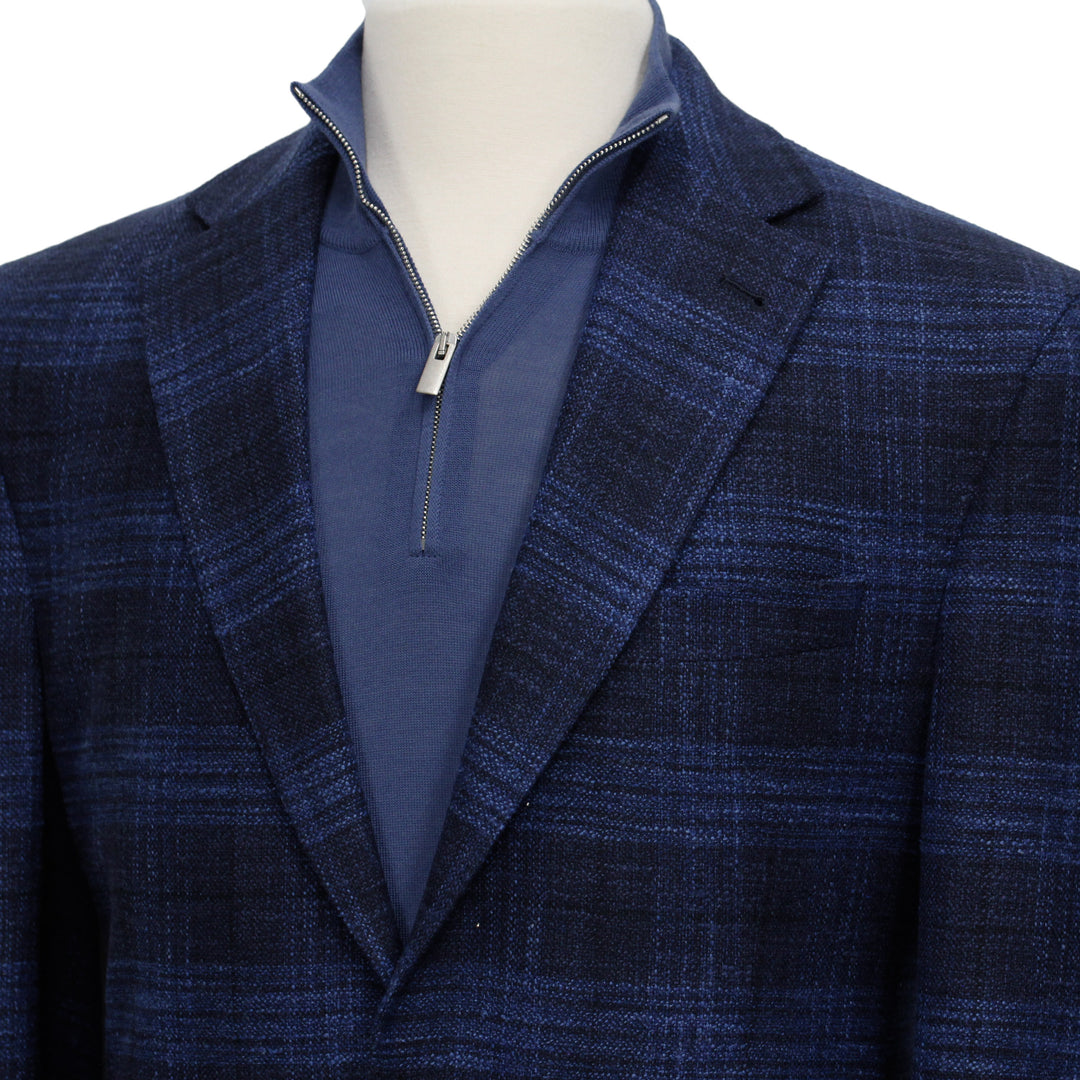 Blue Tonal Plaid Dallas Contemporary Fit Wool-Silk-Cotton Sport Jacket - Jack Victor - Boutique Jacques International