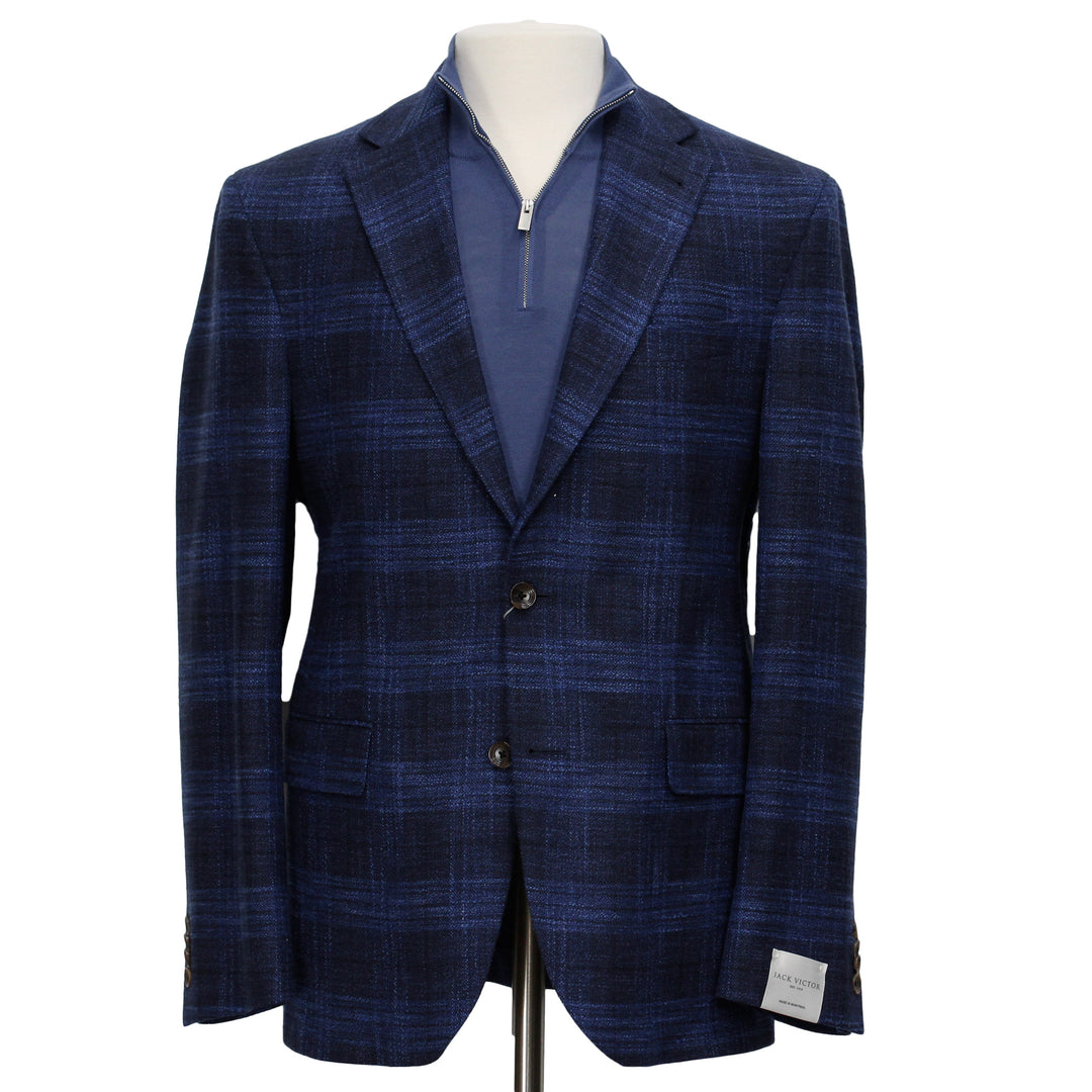 Blue Tonal Plaid Dallas Contemporary Fit Wool-Silk-Cotton Sport Jacket - Jack Victor - Boutique Jacques International