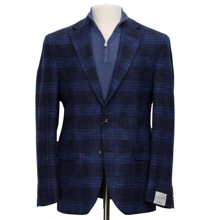 Blue Tonal Plaid Dallas Contemporary Fit Wool-Silk-Cotton Sport Jacket - Jack Victor - Boutique Jacques International