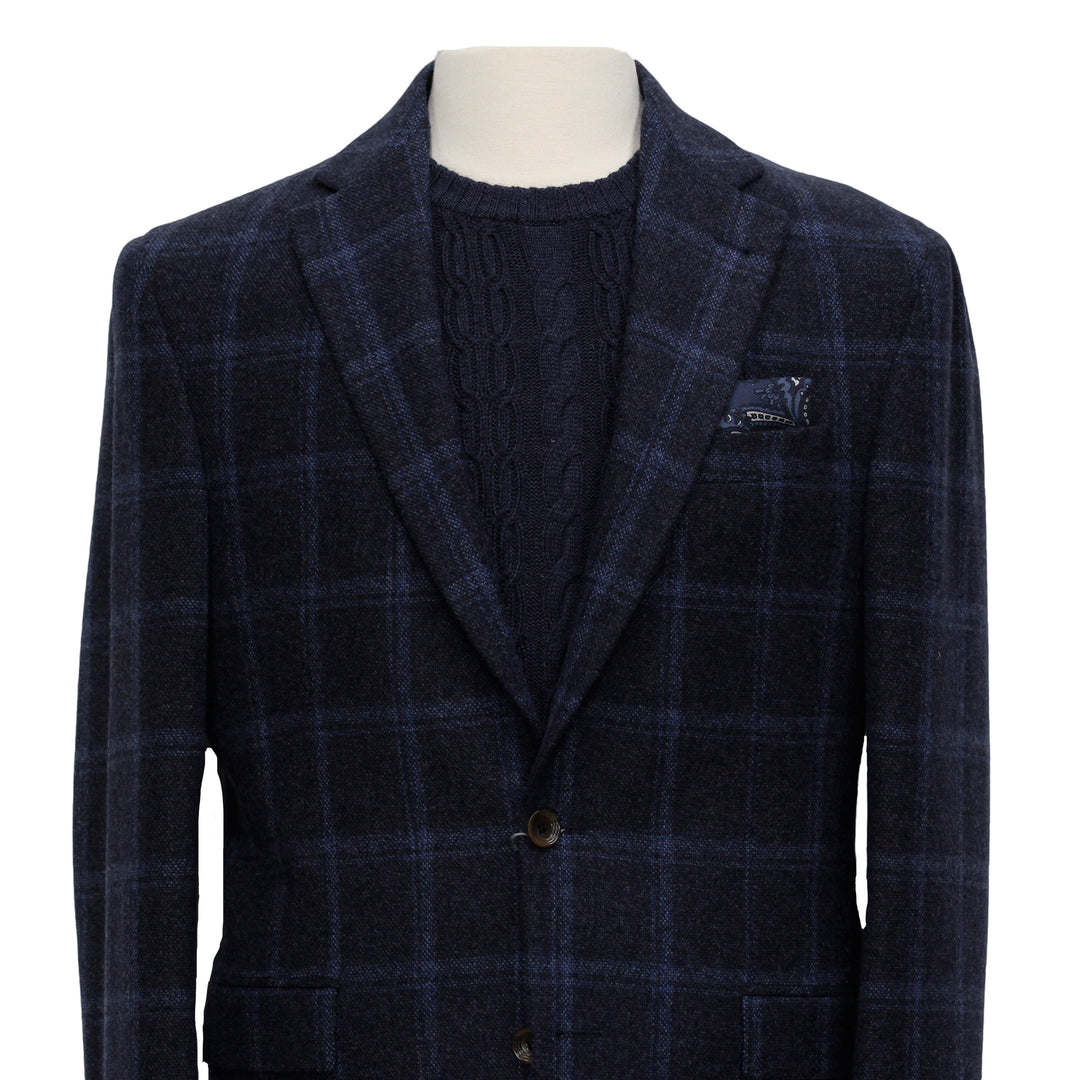 Midnight Blue Tonal Plaid Midland Contemporary Fit Unconstructed Sport Jacket - Jack Victor - Boutique Jacques International