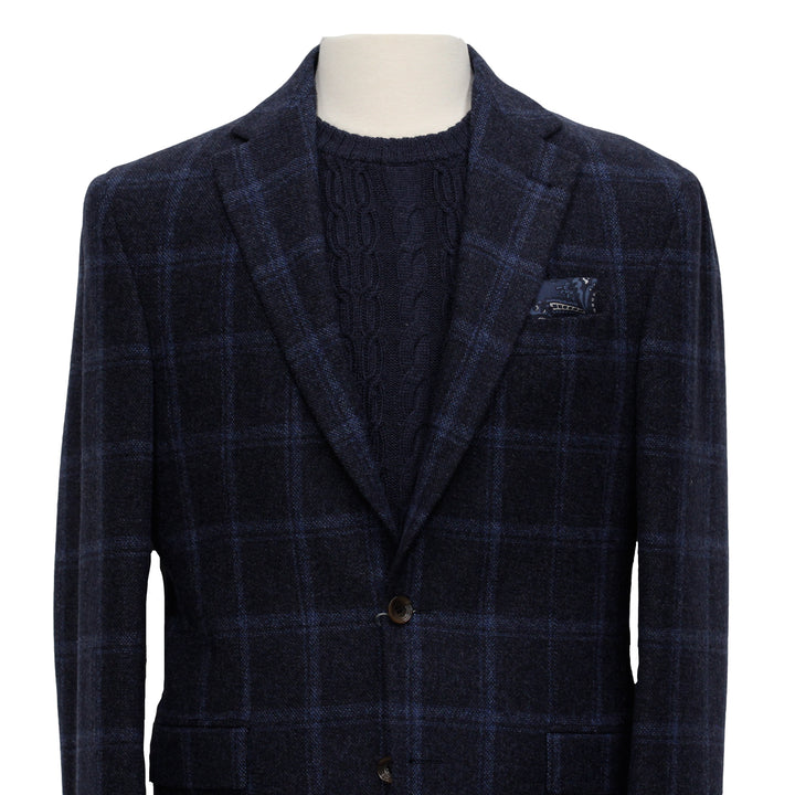 Midnight Blue Tonal Plaid Midland Contemporary Fit Unconstructed Sport Jacket - Jack Victor - Boutique Jacques International