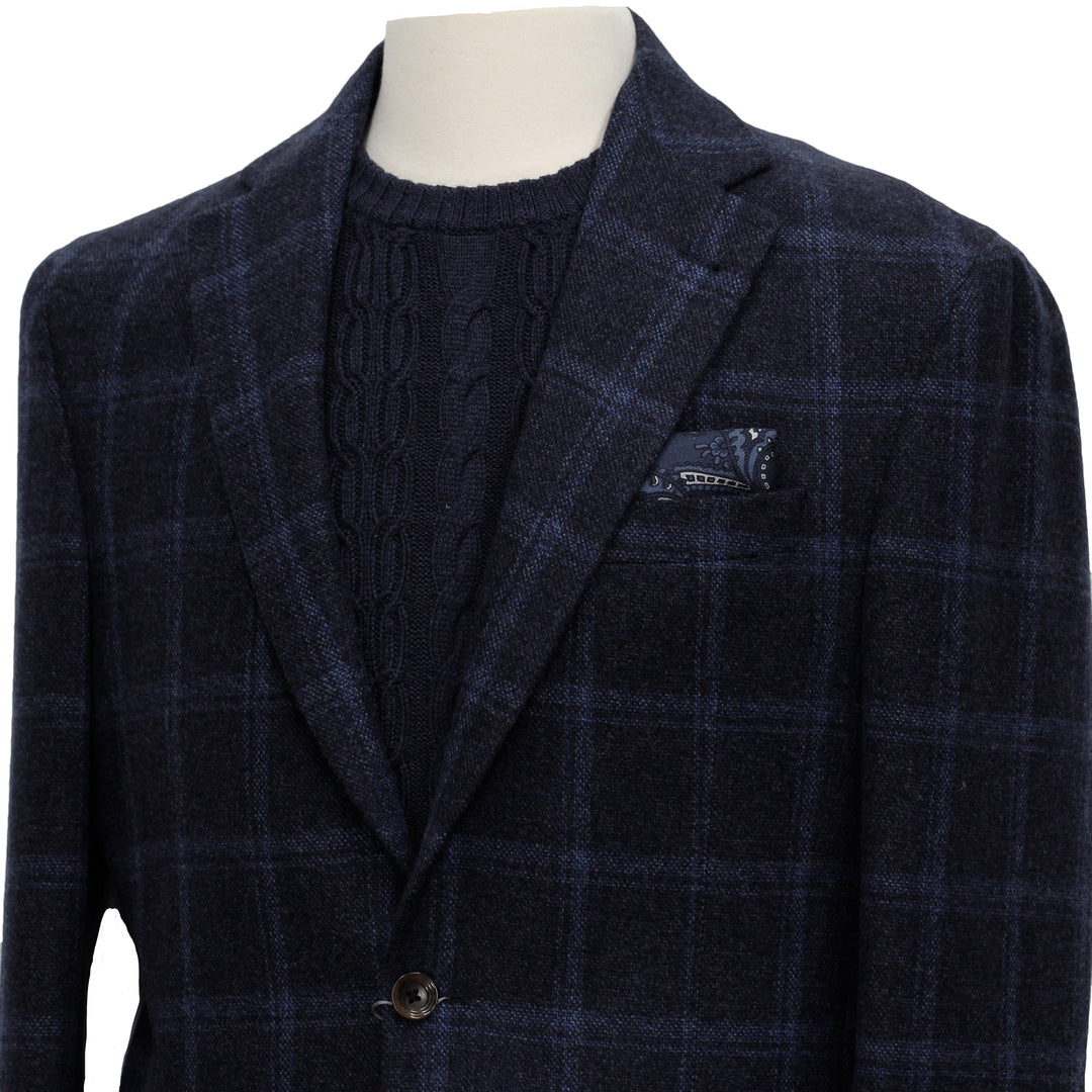 Midnight Blue Tonal Plaid Midland Contemporary Fit Unconstructed Sport Jacket - Jack Victor - Boutique Jacques International