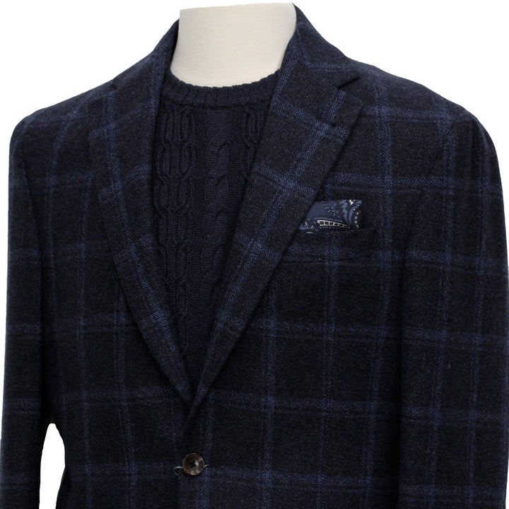 Midnight Blue Tonal Plaid Midland Contemporary Fit Unconstructed Sport Jacket - Jack Victor - Boutique Jacques International