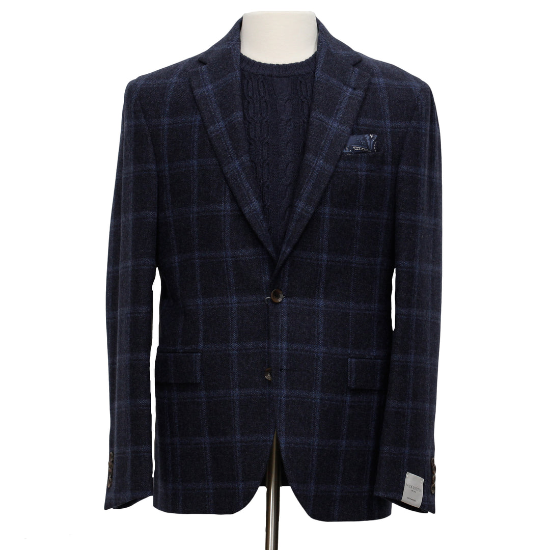 Midnight Blue Tonal Plaid Midland Contemporary Fit Unconstructed Sport Jacket - Jack Victor - Boutique Jacques International