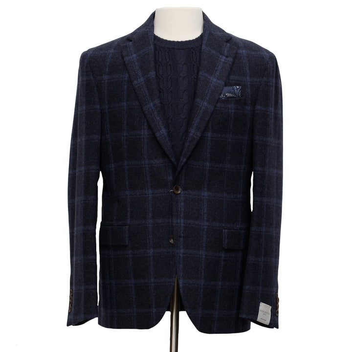 Midnight Blue Tonal Plaid Midland Contemporary Fit Unconstructed Sport Jacket - Jack Victor - Boutique Jacques International