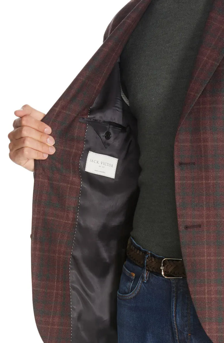 Burgundy Plaid Midland Contemporary Fit Unconstructed Sport Jacket - Jack Victor - Boutique Jacques International