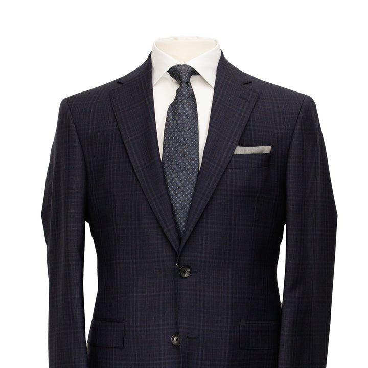 Dark Blue Tonal Check Urban Slim Fit Wool Suit - Jack Victor - Boutique Jacques International