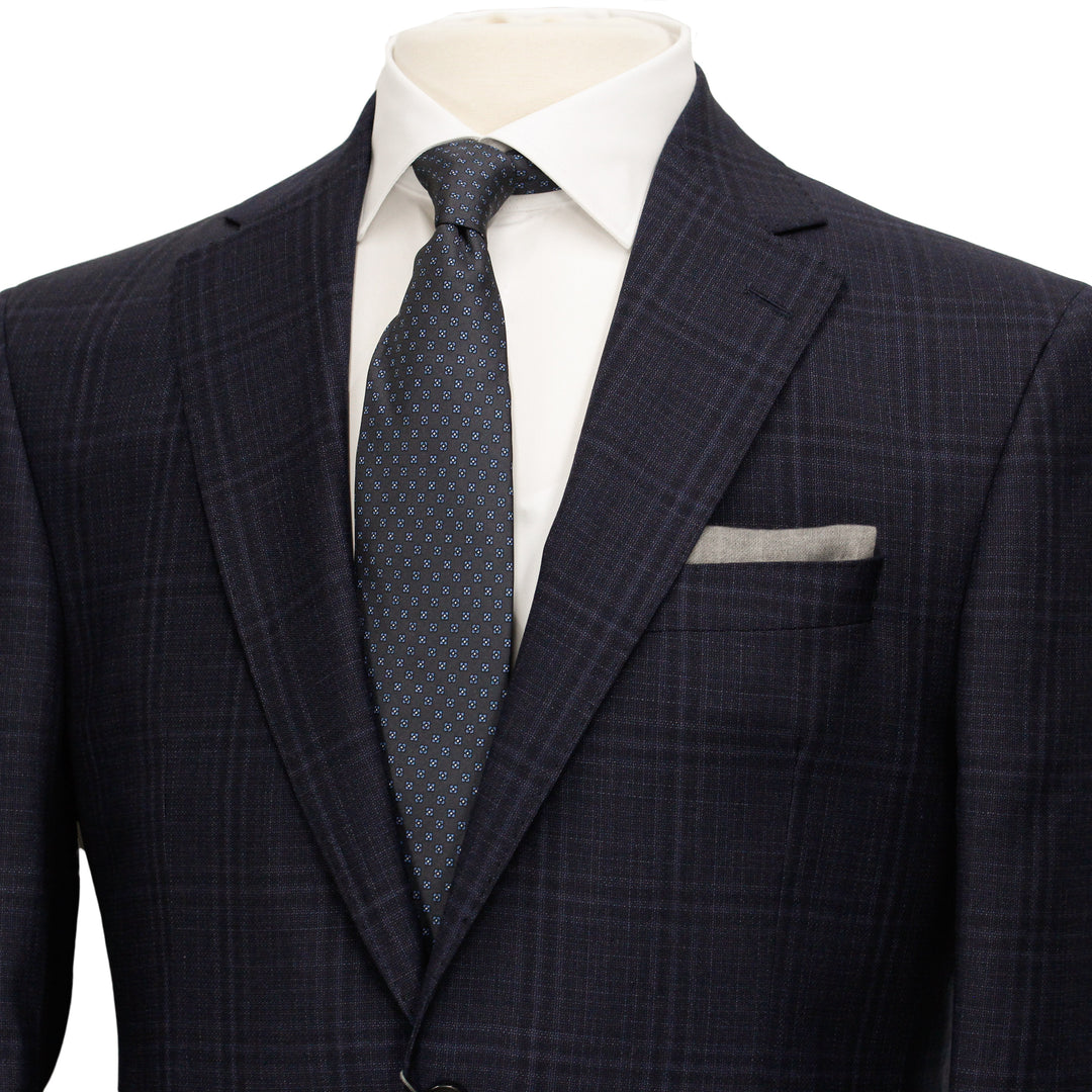 Dark Blue Tonal Check Urban Slim Fit Wool Suit - Jack Victor - Boutique Jacques International