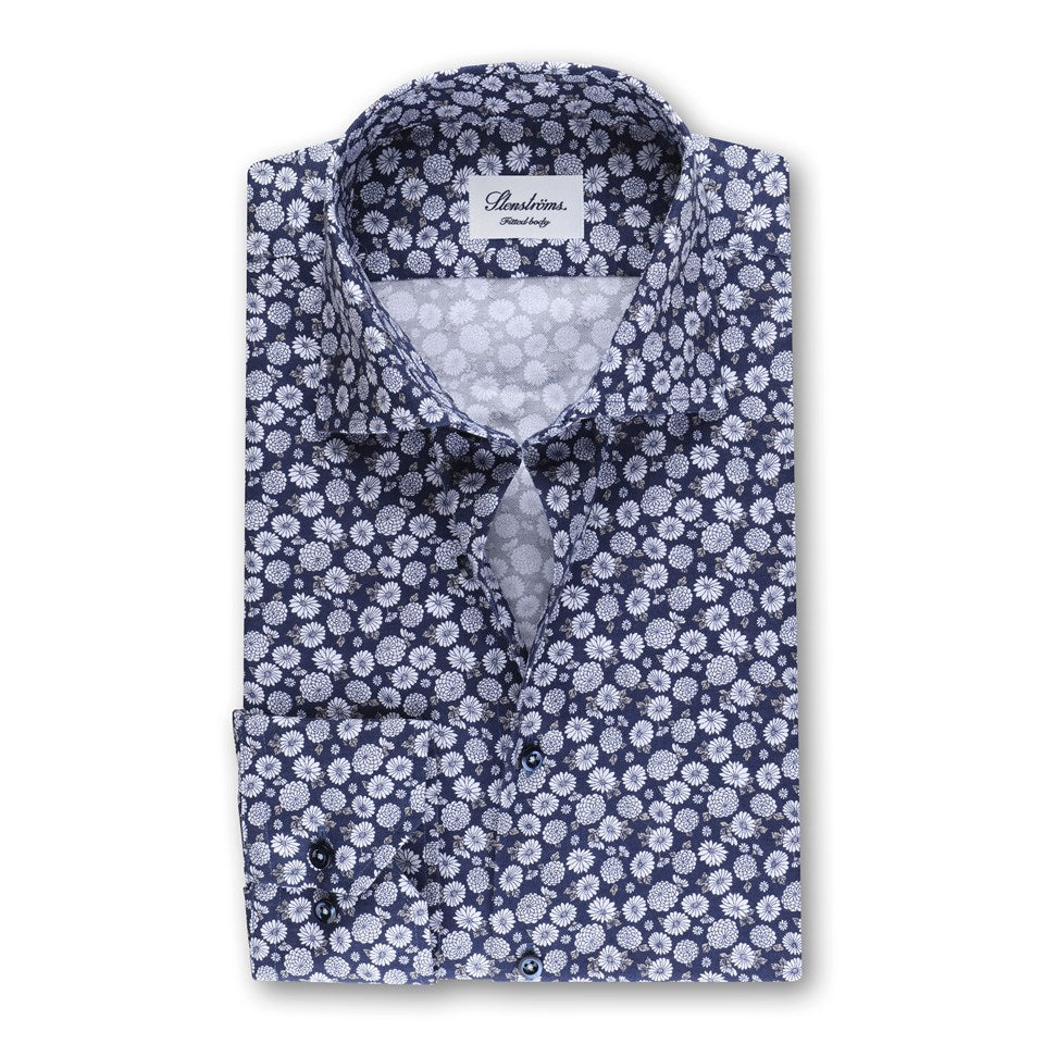 Navy Floral Fitted Body Shirt - Stenströms - Boutique Jacques International
