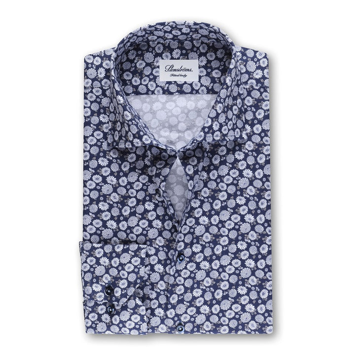 Navy Floral Fitted Body Shirt - Stenströms - Boutique Jacques International