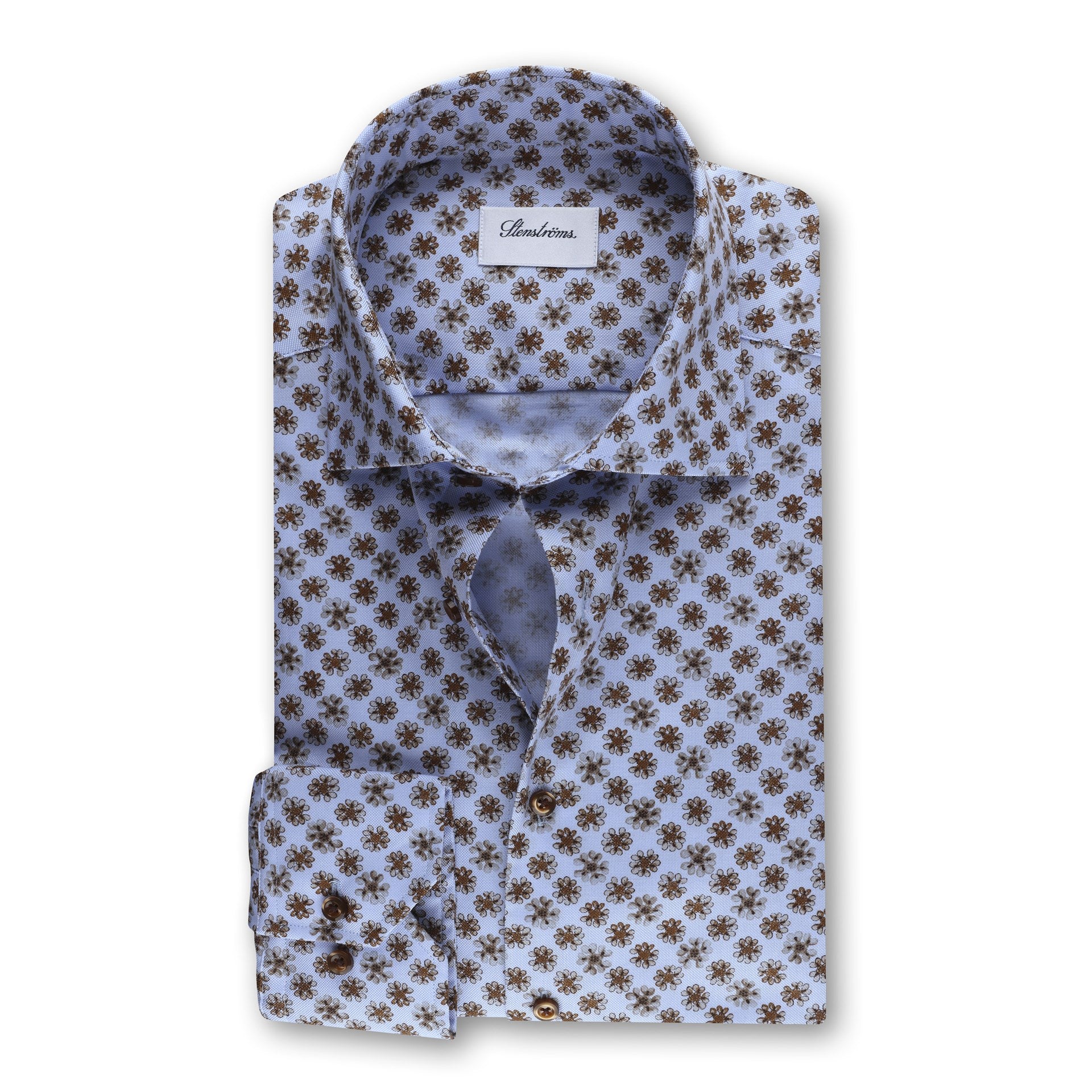 Light Blue Floral Oxford Shirt Fitted Shirt - Stenströms - Boutique Jacques International