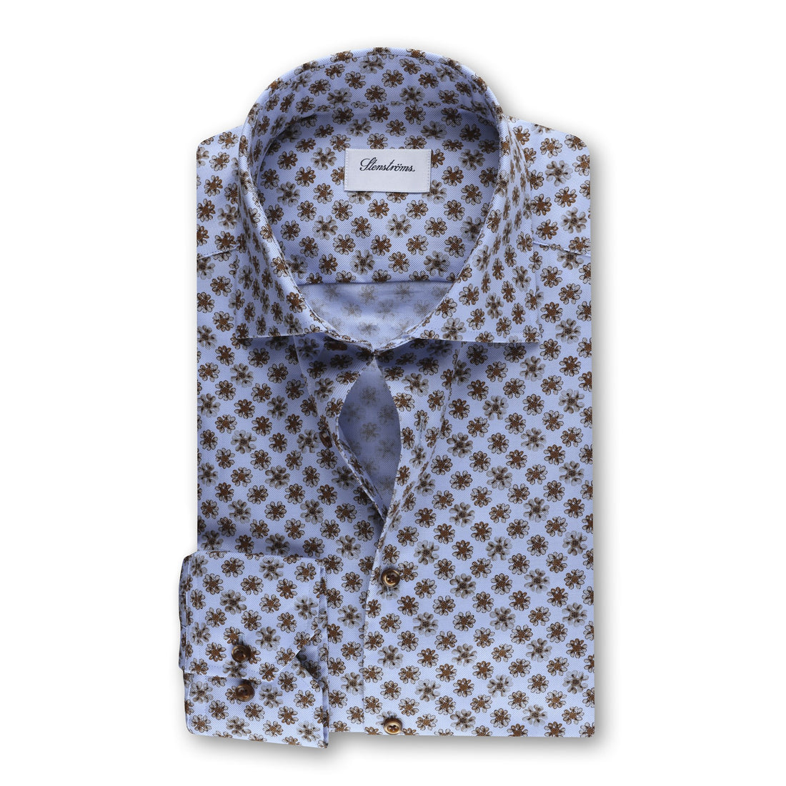 Light Blue Floral Oxford Shirt Fitted Shirt - Stenströms - Boutique Jacques International