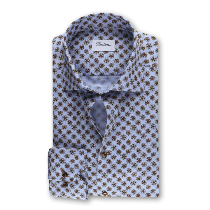 Light Blue Floral Oxford Shirt Fitted Shirt - Stenströms - Boutique Jacques International