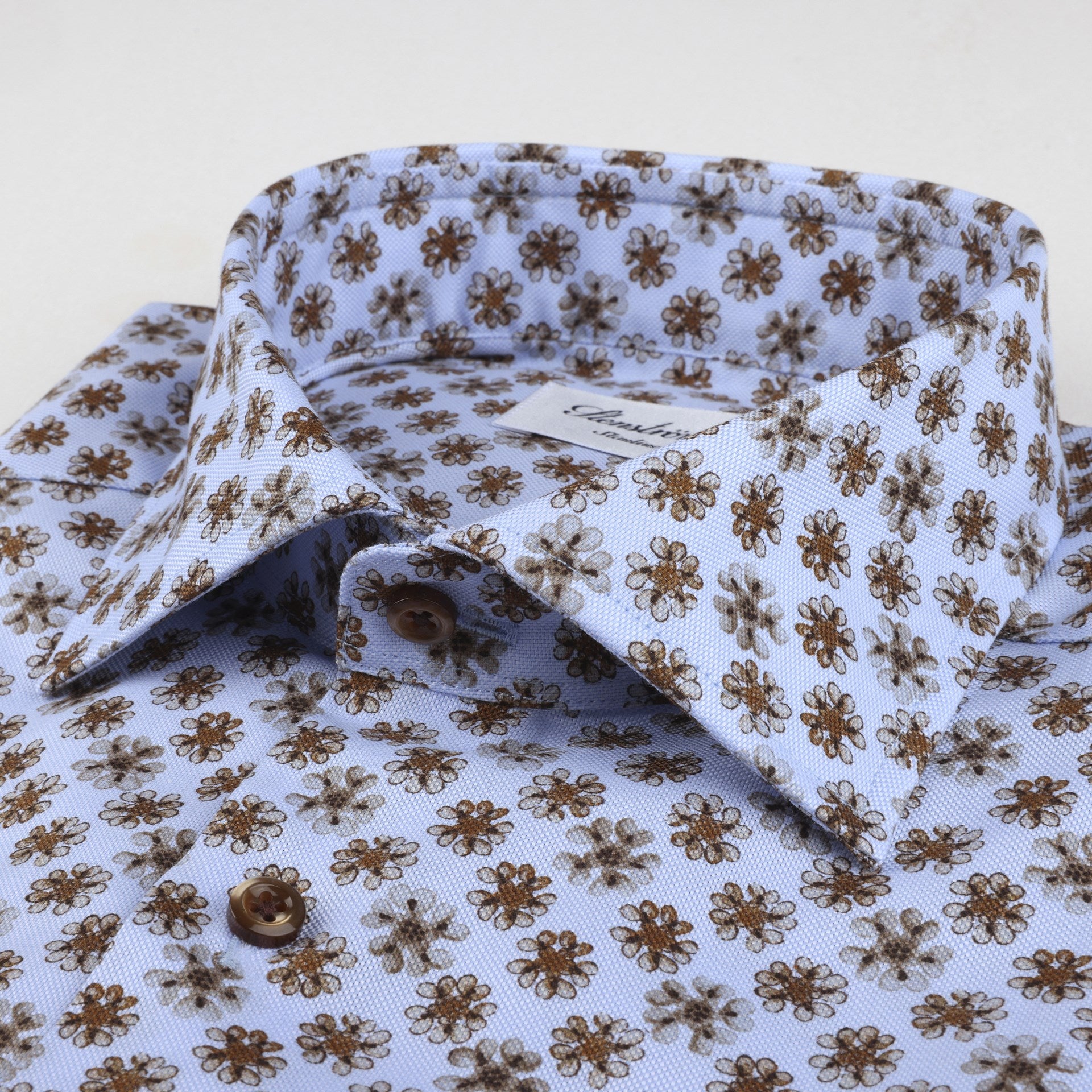 Light Blue Floral Oxford Shirt Fitted Shirt - Stenströms - Boutique Jacques International