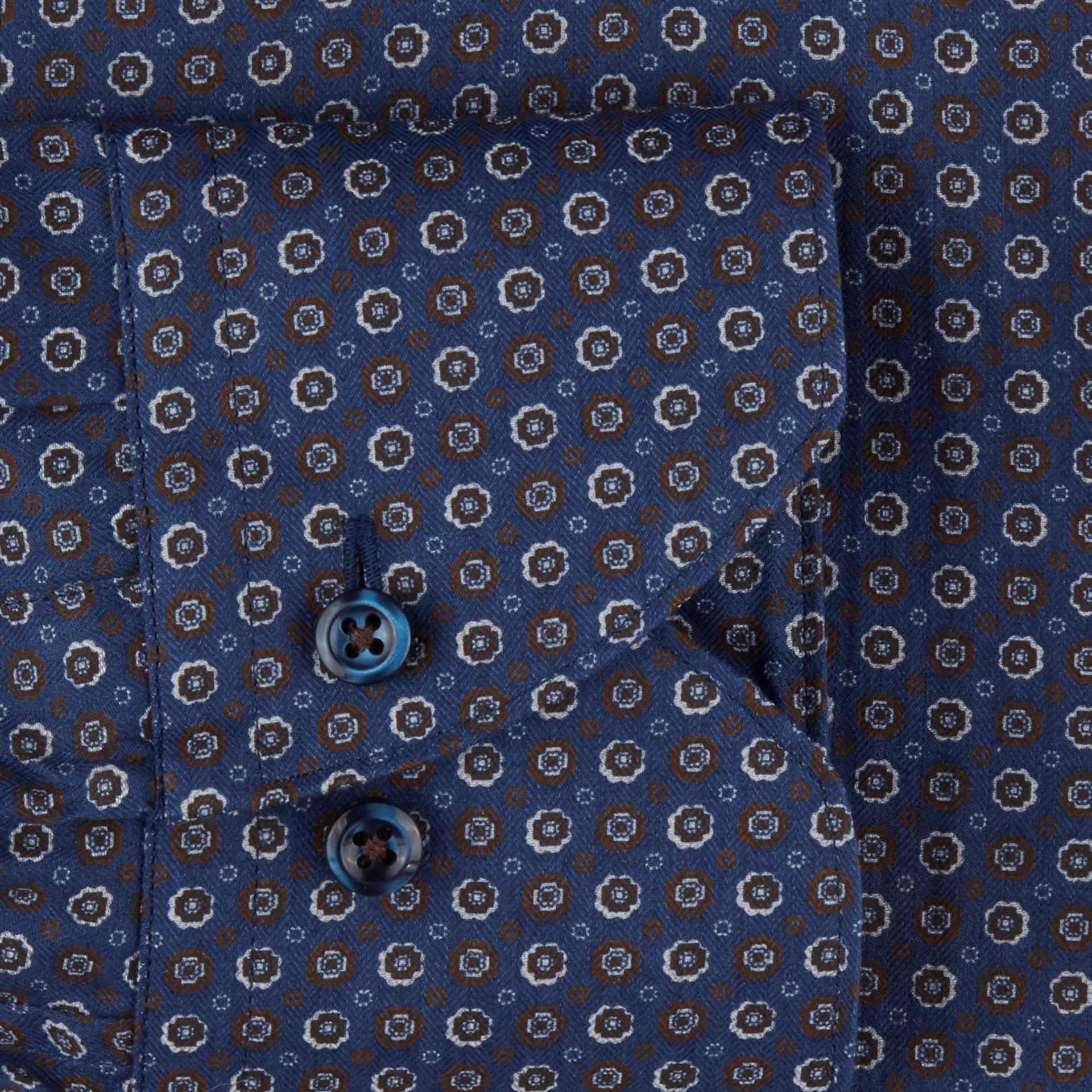 Navy/Brown Geometric Patterned Fitted Body Shirt - Stenströms - Boutique Jacques International