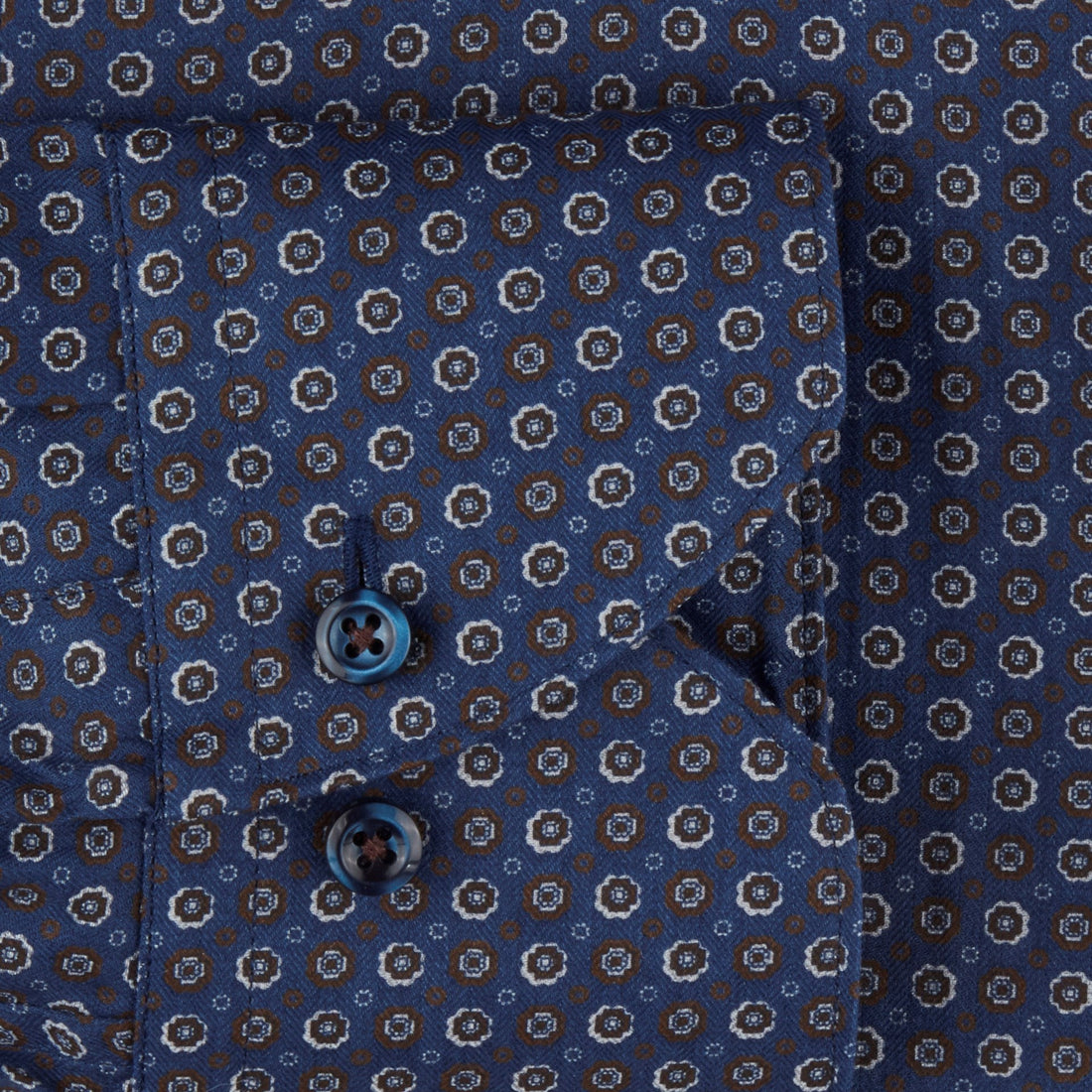 Navy/Brown Geometric Patterned Fitted Body Shirt - Stenströms - Boutique Jacques International