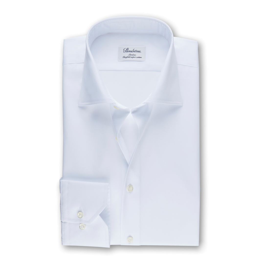 White Slimline Shirt In Superior Twill - Stenströms