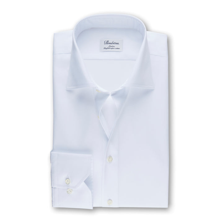 White Slimline Shirt In Superior Twill - Stenströms