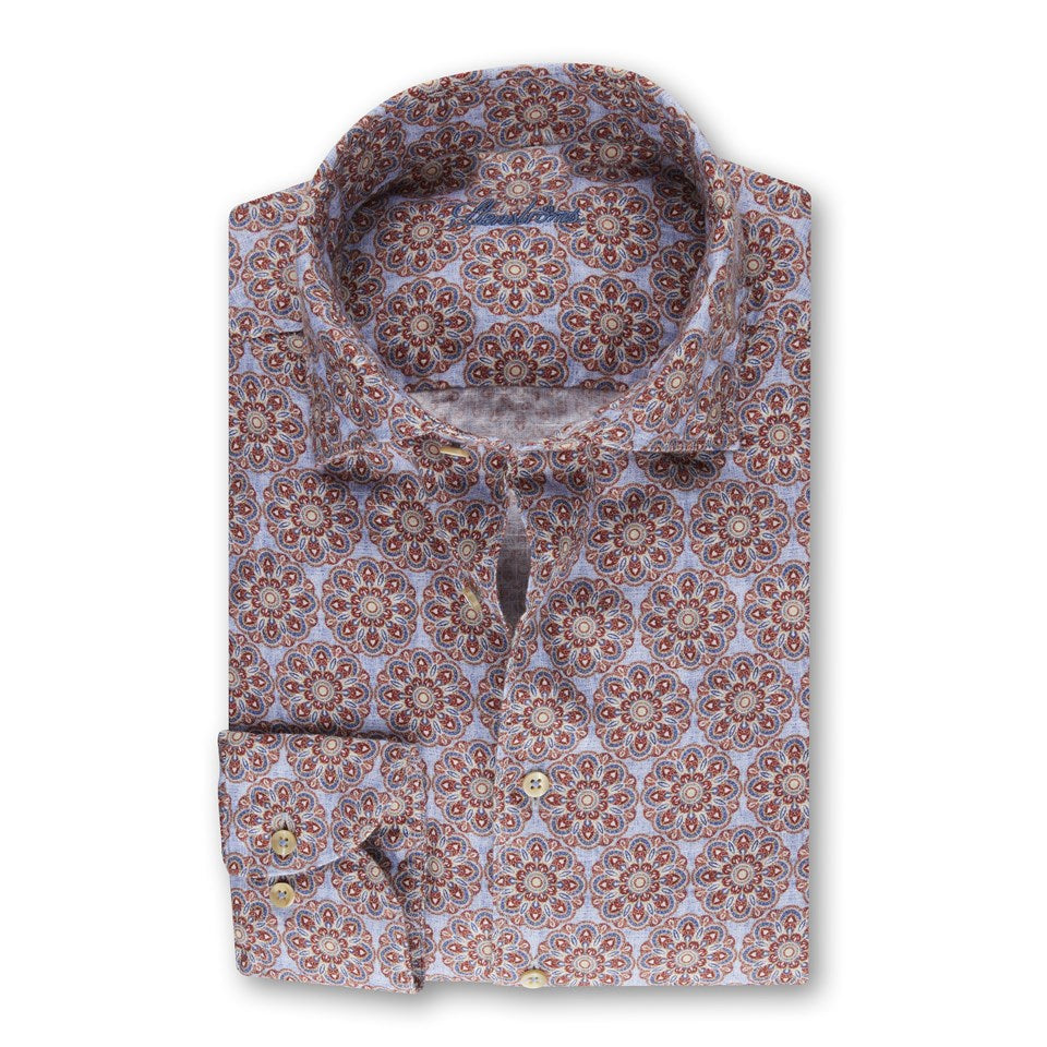 Red Patterned Linen Fitted Body Shirt - Stenströms - Boutique Jacques International