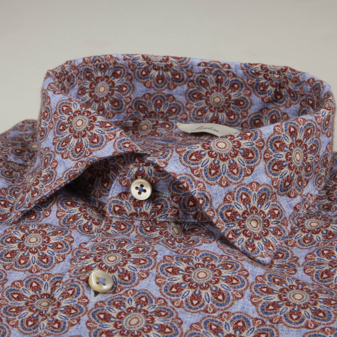 Red Patterned Linen Fitted Body Shirt - Stenströms - Boutique Jacques International