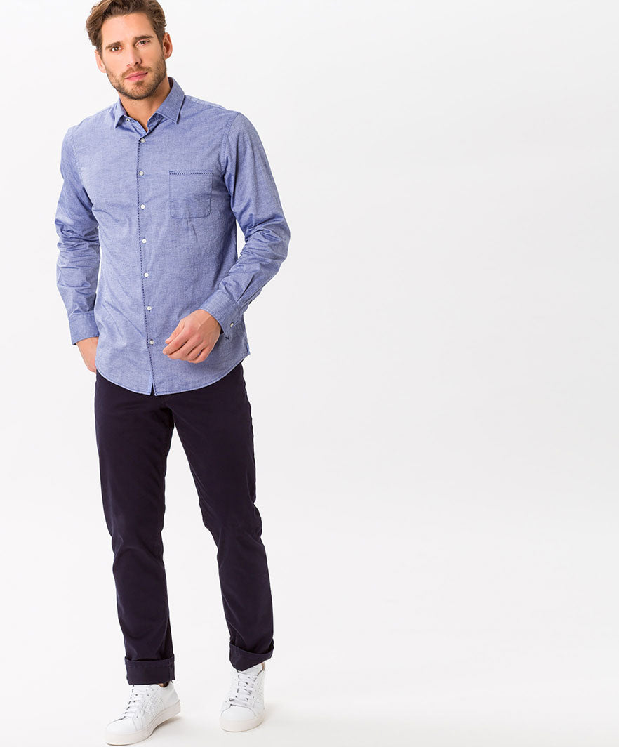 Blue stretch-cotton five-pocket casual trousers by Brax, regular fit